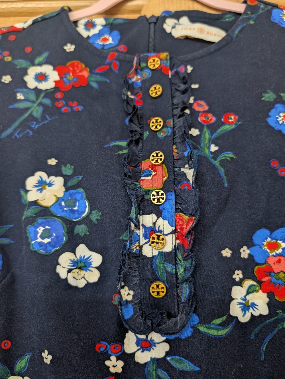 Tory Burch Miranda Short-Sleeve Pansy Bouquet Ponte Shirt dress S - Picture 4 of 10